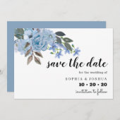 Blauw Floral Script Save the Dates Save The Date (Voorkant / Achterkant)