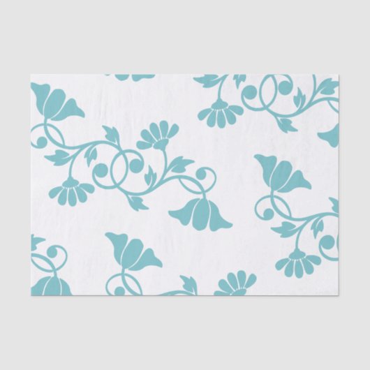 Blauw Floral Silhouette Tissuepapier (Voorkant)