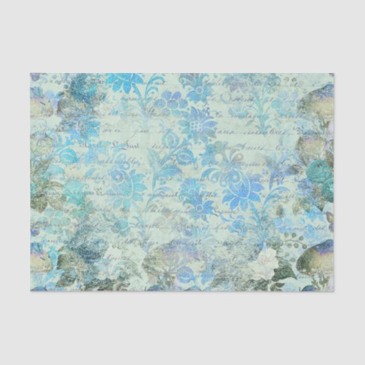 Blauw Floral Text Decoupage Paper Tissuepapier (Voorkant)