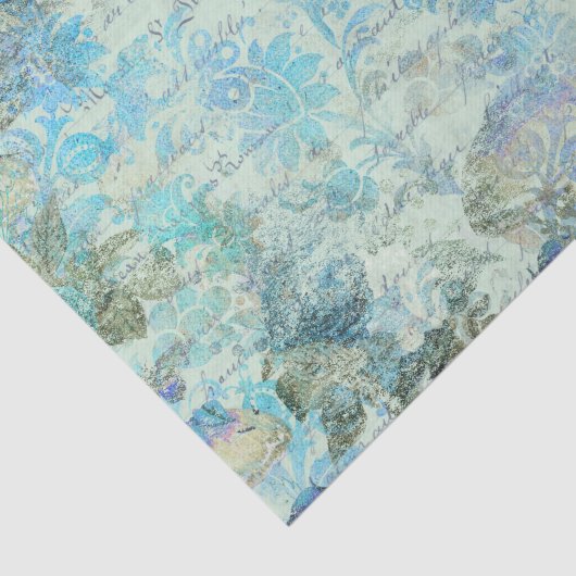 Blauw Floral Text Decoupage Paper Tissuepapier (Detail)