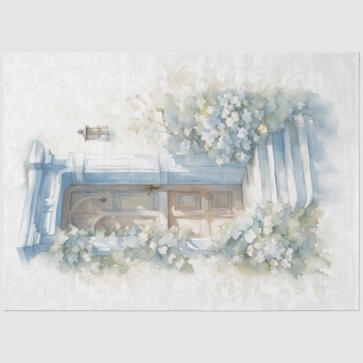 Blauw Floral Tissuepapier (Voorkant)