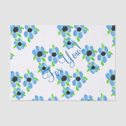 Blauw Floral Tissuepapier (Voorkant)