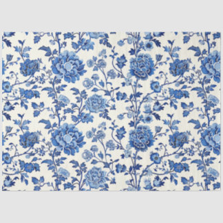 Blauw Floral Tissuepapier
