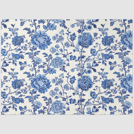 Blauw Floral Tissuepapier (Voorkant)