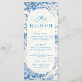 Blauw Floral Vrijgezellenfeest Gift Hartelijk dank Menu (Voorkant)