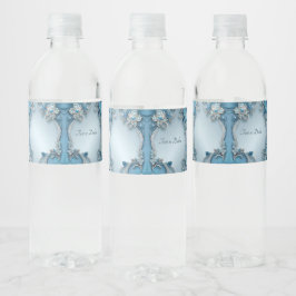 Blauw  Floral Waterflesetiket Waterfles Etiket