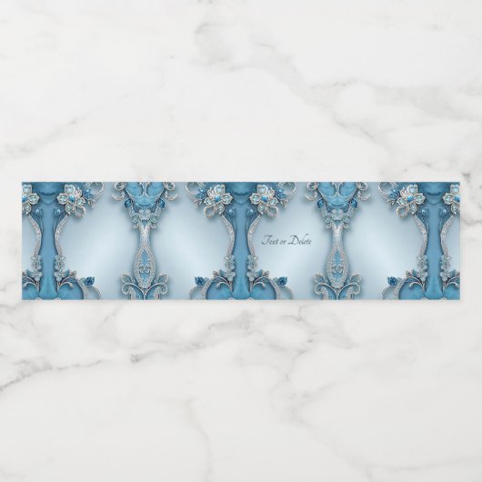 Blauw Floral Waterflesetiket Waterfles Etiket (Enkel label)