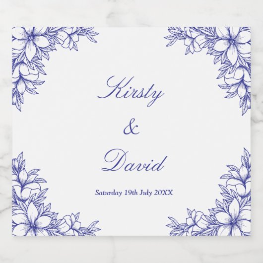 Blauw  Floral Wijnflesetiket Sparkling Wijnetiket (Enkel label)