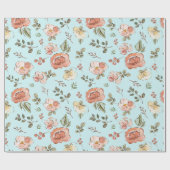 Blauw Floral wrapping Paper Cadeaupapier (Vlak)