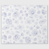 Blauw Floral wrapping Paper Cadeaupapier (Vlak)