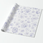 Blauw Floral wrapping Paper Cadeaupapier (Uitgerold)