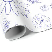 Blauw Floral wrapping Paper Cadeaupapier (Rol Hoek)