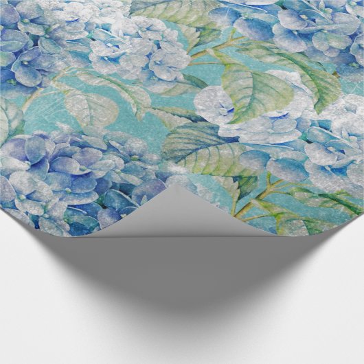 Blauw  floreel Hydrangea Bloedpatroon Cadeaupapier (Hoek)
