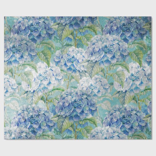 Blauw  floreel Hydrangea Bloedpatroon Cadeaupapier (Vlak)