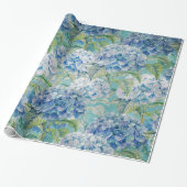 Blauw  floreel Hydrangea Bloedpatroon Cadeaupapier (Uitgerold)