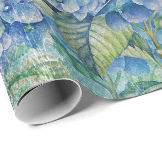 Blauw floreel Hydrangea Bloedpatroon Cadeaupapier (Rol Hoek)