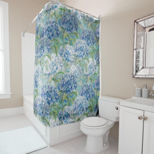 Blauw  floreel Hydrangea Bloedpatroon Douchegordijn (In situ)
