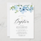 blauw florje baby baptisme uitnodiging (Voorkant)