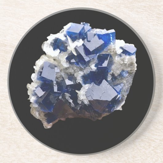 Blauw Fluoriet Crystal & Flake Calciet Zandsteen Onderzetter (Voorkant)