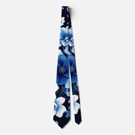 blauw fluwelen bloemen das (Voorkant)