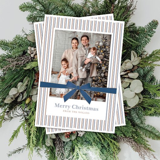 Blauw Fluwelen Strik Foto Kerstkaart