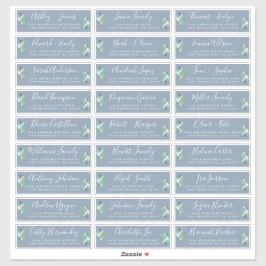 Blauw Foliage Bruiloft Gast Adresetiketten Sticker (Vel)