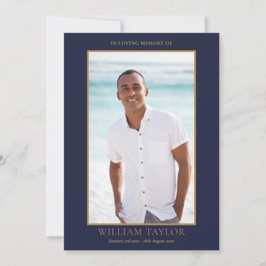 Blauw Foliage Foto Viering van het Leven Begrafeni Kaart (Achterkant)