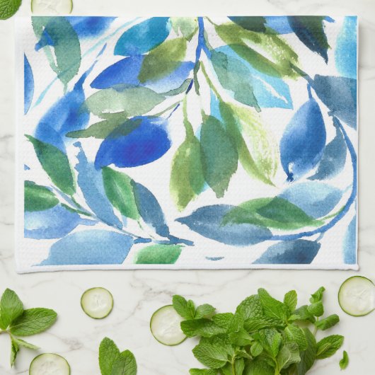 Blauw Foliage keukenhanddoek (Gevouwen)