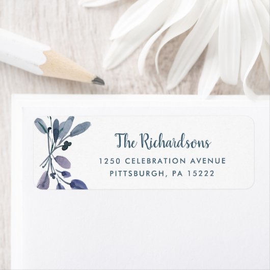 Blauw Foliage op Wit Etiket (Insitu)