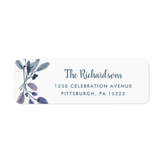 Blauw Foliage op Wit Etiket (Voorkant)
