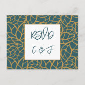 Blauw Foliage Patroon Bruiloft Menu Muziek RSVP Ca (Voorkant)