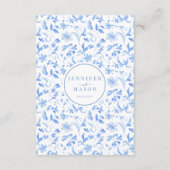 Blauw folk bloemenporselein bruiloft menukaarten informatiekaartje (Achterkant)