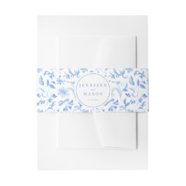 Blauw folk waterverf bloem bruiloft buik band uitnodigingen wikkel