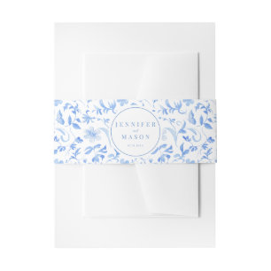 Blauw folk waterverf bloem bruiloft buik band uitnodigingen wikkel