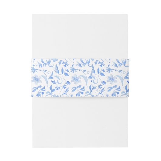 Blauw folk waterverf bloem bruiloft buik band uitnodigingen wikkel (Achterkant Voorbeeld)