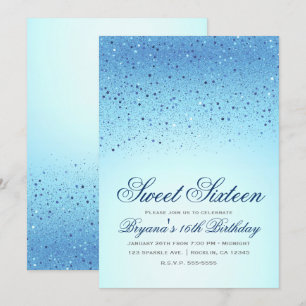 Blauw Fonkelend Glitter Sweet 16 Verjaardagsfeestj Kaart