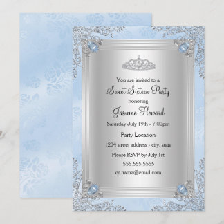 Blauw fonkelend juweel & tiara Sweet 16 uitnodigin Kaart