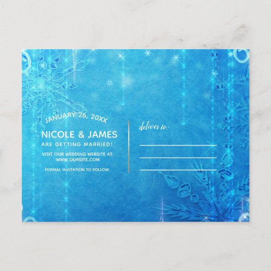 Blauw Fonkelende Bevroren Ijs Winter Bewaar de Dat Aankondigingskaart (Achterkant)