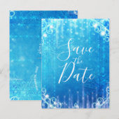 Blauw Fonkelende Bevroren Ijs Winter Sla de Datum  Aankondigingskaart (Voorkant / Achterkant)