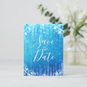 Blauw Fonkelende Bevroren Ijs Winter Sla de Datum  Aankondigingskaart (Staand voorkant)
