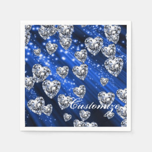 Blauw Fonkelende Diamanten Hartjes Servetten