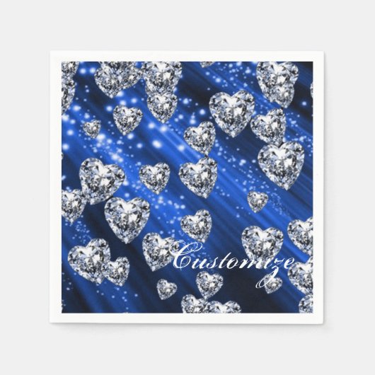 Blauw Fonkelende Diamanten Hartjes Servetten (Voorkant)