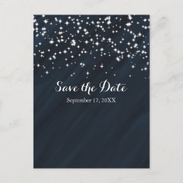 Blauw & Fonkelende Sterren Elegante Glamour Save T Aankondigingskaart