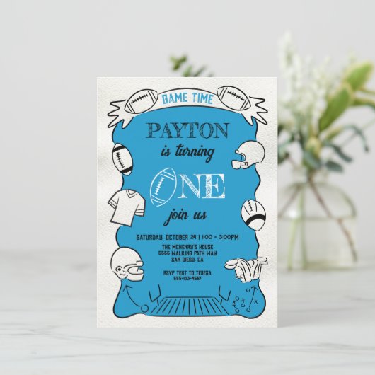 Blauw Football 1e Hand getrokken Verjaardag Kaart (Staand voorkant)