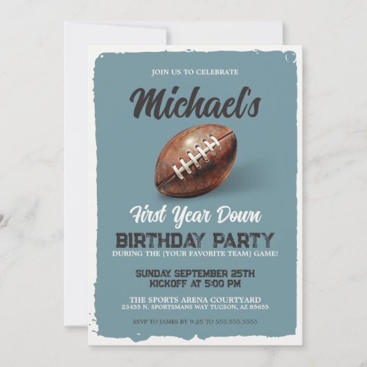  blauw Football eerste verjaardagsfeestje Kaart (Voorkant)