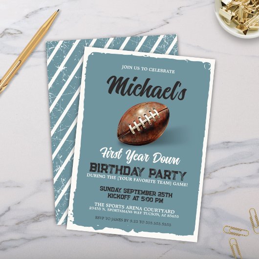  blauw Football eerste verjaardagsfeestje Kaart