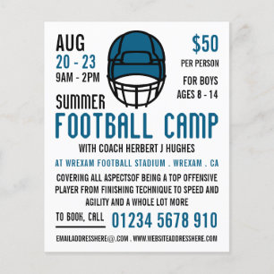 Blauw Football Helmet, Football Camp Adverteren Flyer