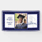 Blauw Football thema foto Afstuderen Spandoek (Horizontaal)