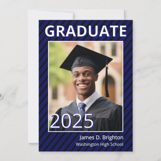 Blauw Football thema foto Afstuderen uitnodiging (Voorkant)