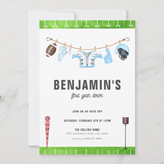 Blauw Football Verjaardag Eerste jaar Down 1e Uitn Kaart (Voorkant)